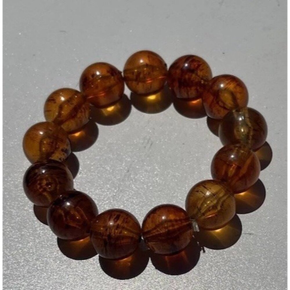 Vintage Chunky Faux Amber round Bead bracelet Women’s Sz 7” - Picture 3 of 11